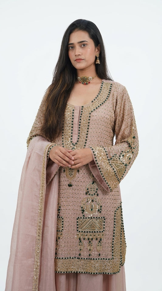 Pink Hand-Embroidered Sharara Set
