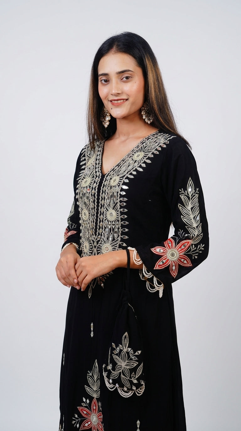 Black Hand-Embroidered Designer Kurta Set