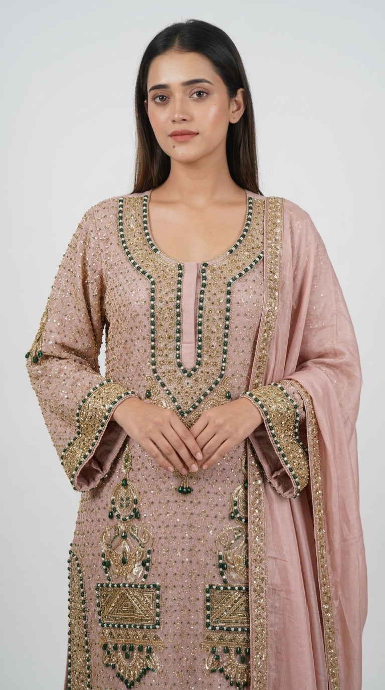 Pink Hand-Embroidered Sharara Set