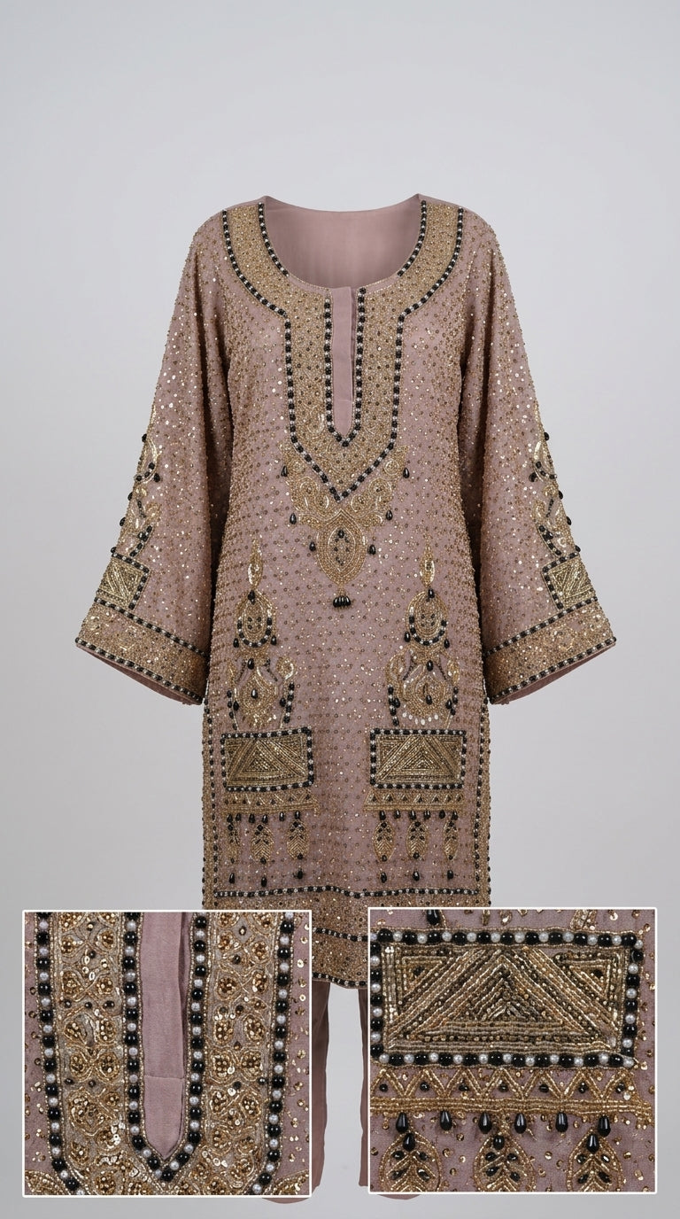 Pink Hand-Embroidered Sharara Set