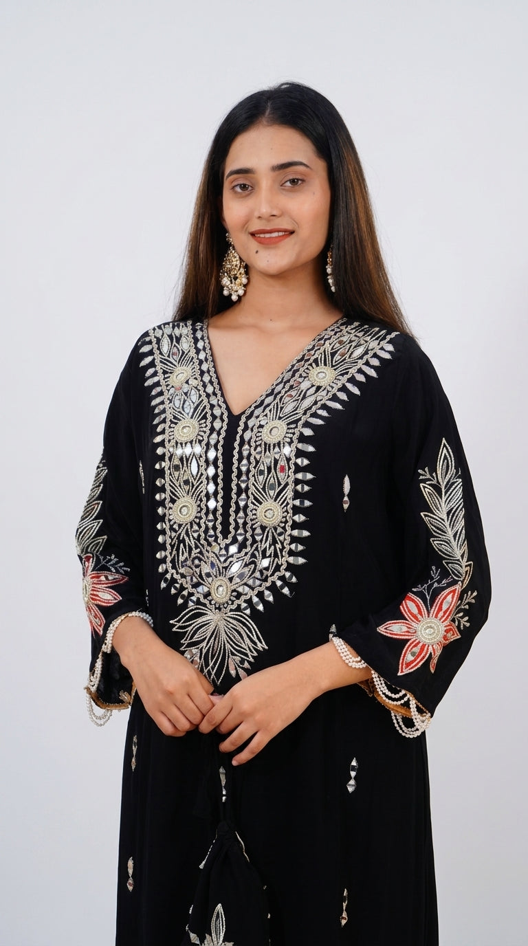Black Hand-Embroidered Designer Kurta Set