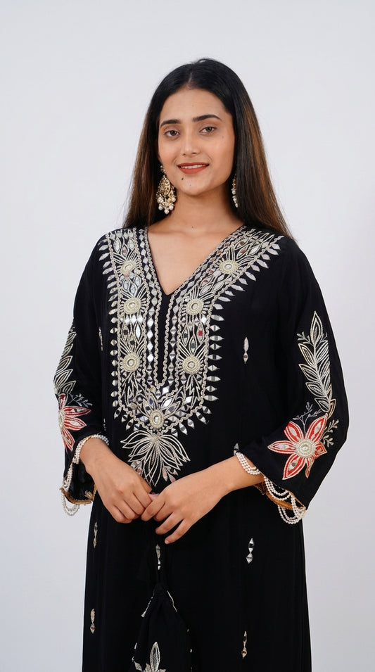 Black Hand-Embroidered Designer Kurta Set