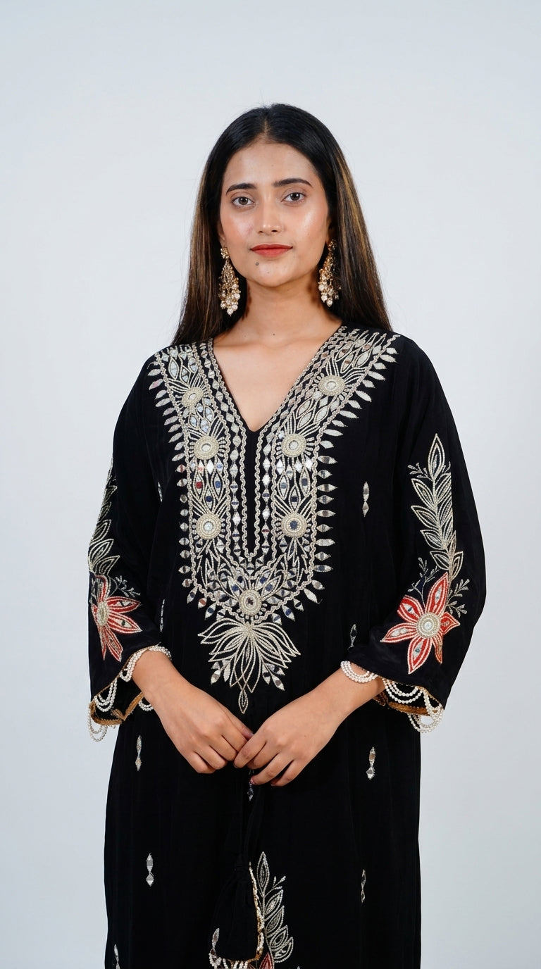 Black Hand-Embroidered Designer Kurta Set
