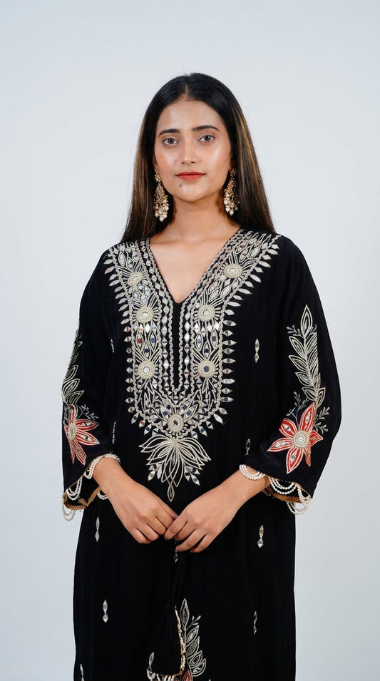 Black Hand-Embroidered Designer Kurta Set