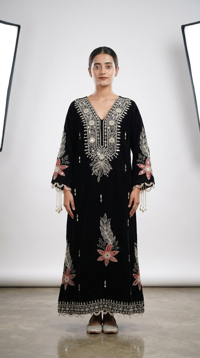 Black Hand-Embroidered Designer Kurta Set