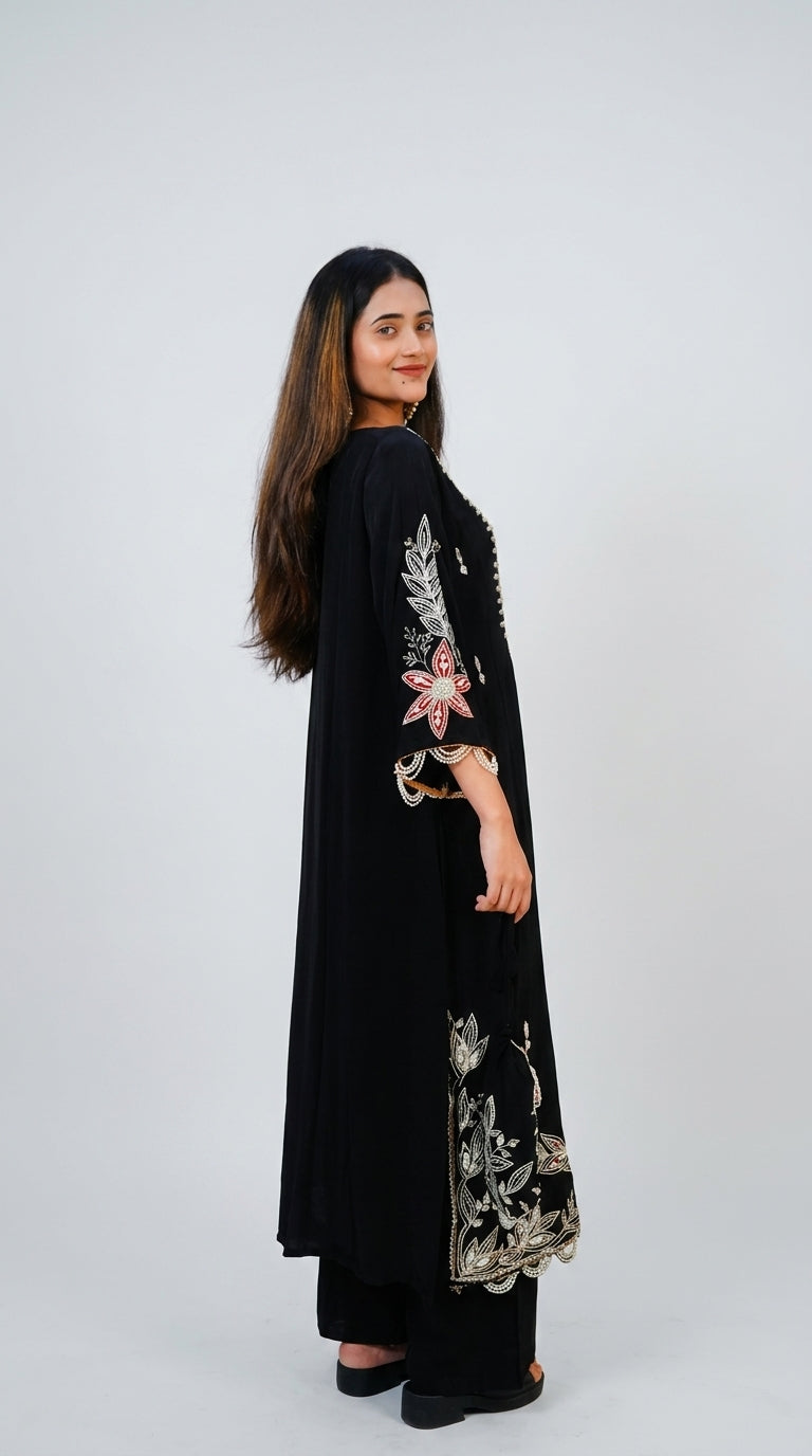Black Hand-Embroidered Designer Kurta Set