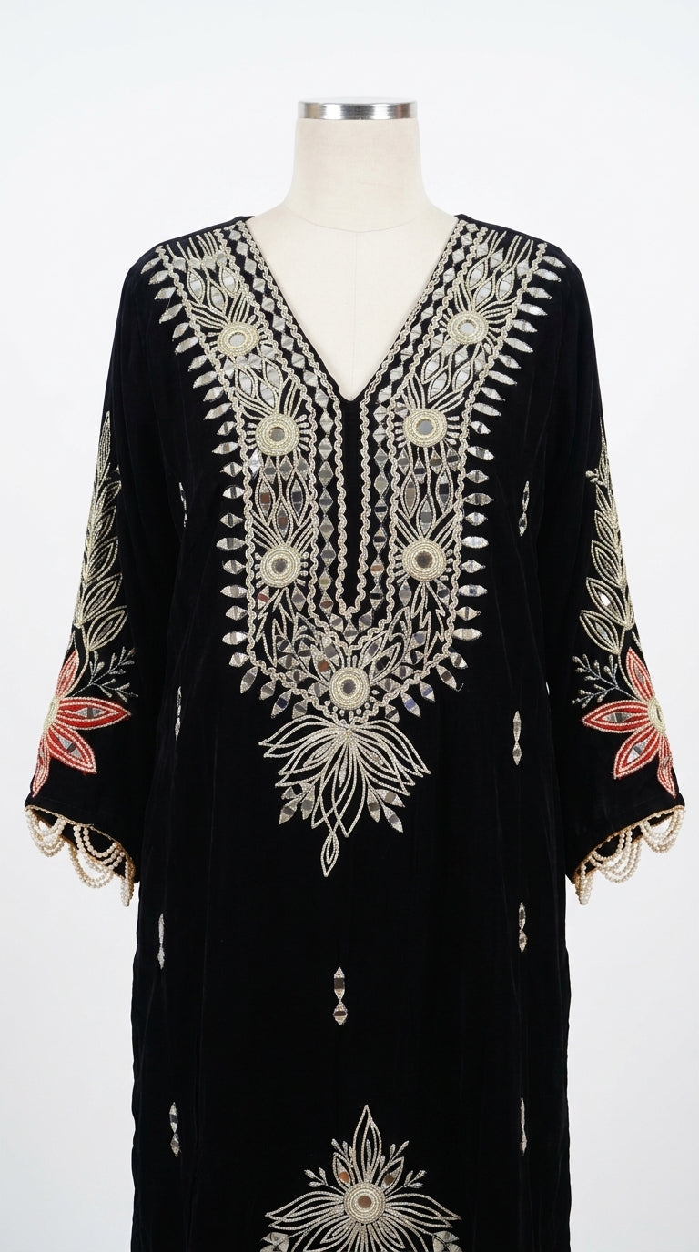 Black Hand-Embroidered Designer Kurta Set