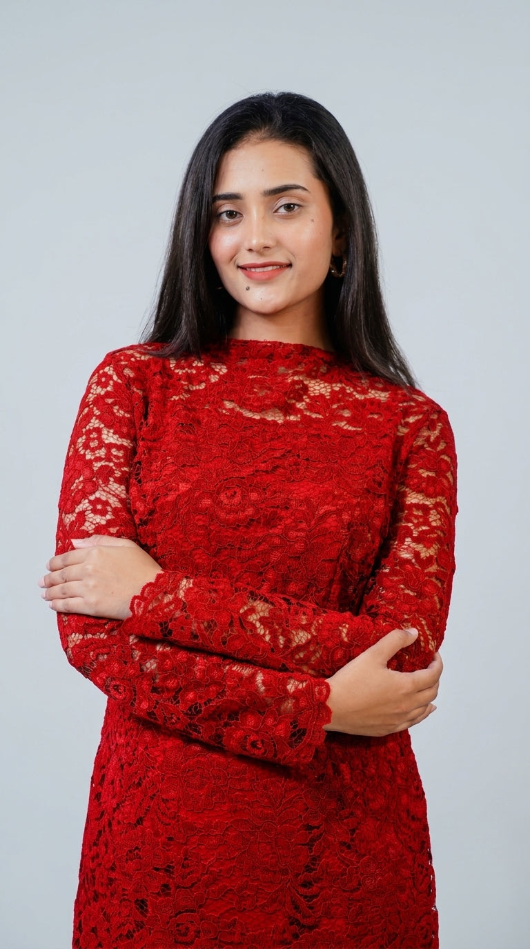 Ruby Red Floral Lace Bodycon Mini Dress
